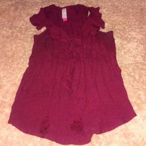 Burgundy ruffle blouse with tassles